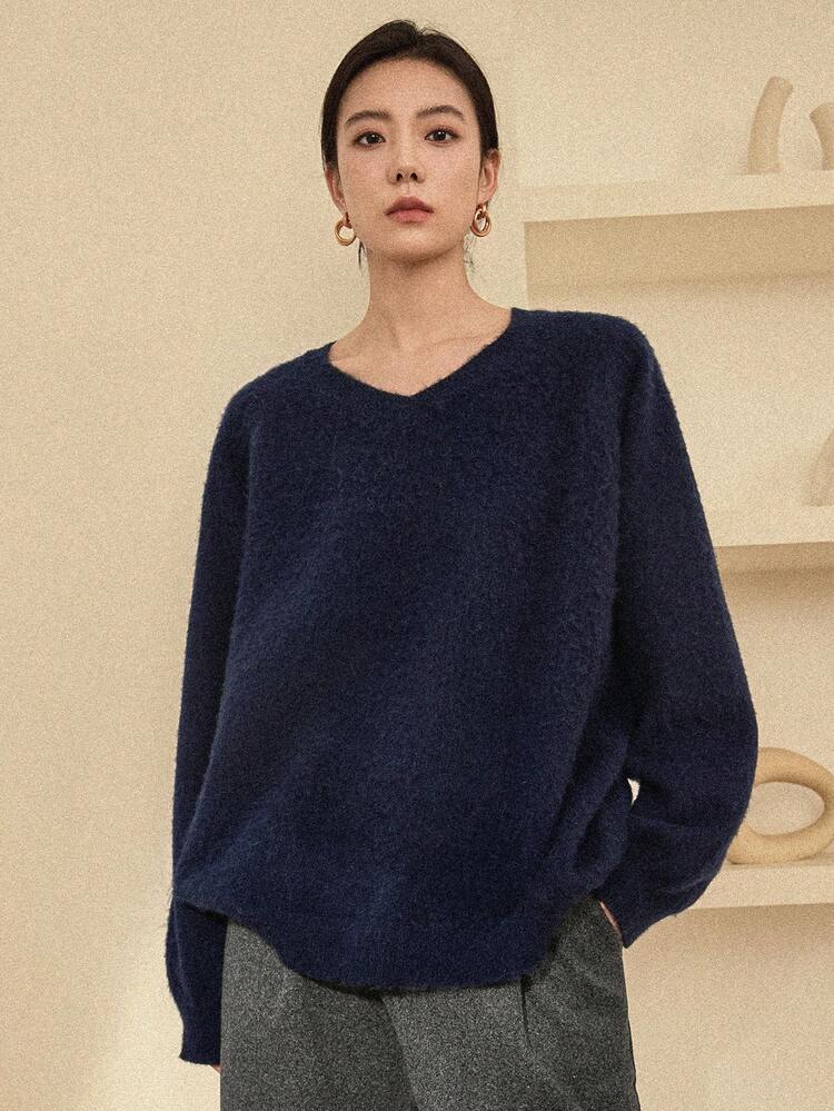 Women's Loose Fit All-Match Pullover Sweater, Fashion Casual, Suitable For Autumn And Winter, Blue