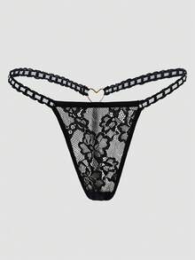 SHEIN 1 件女士性感透明蕾丝丁字裤内衣，抢手货 - 黑色 - 查看 2