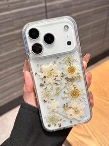 Autumn/Winter Daisy Real Flower Creative New 17Pro Compatible With Apple 16promax Phone Case 16 Elegant Elegant IPhone15pro Fashion Transparent Floral 14pro Shockproof Protective Soft Shell 13 Women - Clear - View 3