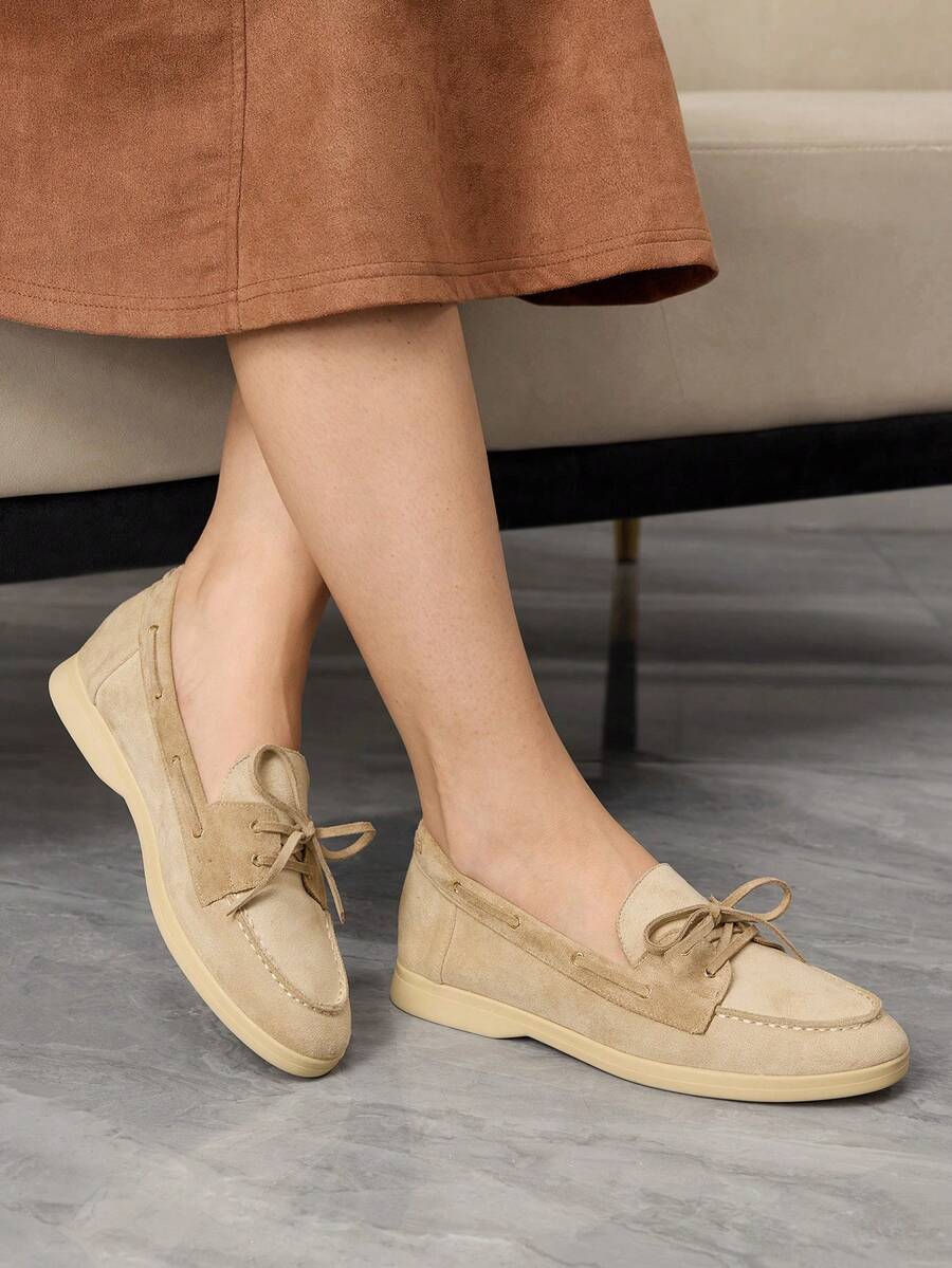 Sleekvia Giày bệt buộc dây cho nữ, thiết kế đơn giản, tiện dụng hàng ngày - Màu be - Xem 1
