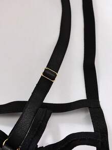 Patchwork Sequin Hollow Out Sexy Lingerie Set, Going Out - Black - View 3