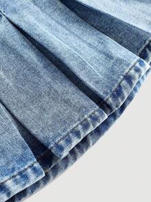 Young Girl' Y2k Blue Denim Pleated Skirt,Fall Clothes,Winter Clothing ,Casual And Fashionable Vacation Outfits,Street Wear,2000s Style  ,Christmas Clothing,Young Girl Denim  Skirt,Work Pockets Skirt,, Pleated Skirts