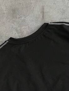 AXEPEAK Áo thun nam tay ngắn họa tiết tương phản thường ngày, mùa hè - màu đen - Xem 7