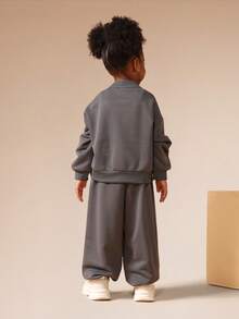 SUMWON California Star Print Hoodie And Sweatpants Co-Ord Set With Side Stripe Detailing For Little Kids Casual Outfit Vacation - Dark Grey - View 2