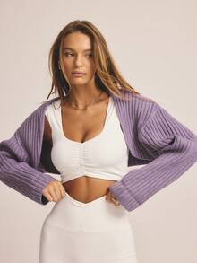 Aralina Leisurewear Fall / Winter Ribbed Knitted Active Gym Workout Shrug With Turn Back Cuff - Purple - View 3