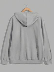 Plus Size 100% Cotton Men's Smile Embroidered Fitted Hoodie - Grey - View 2