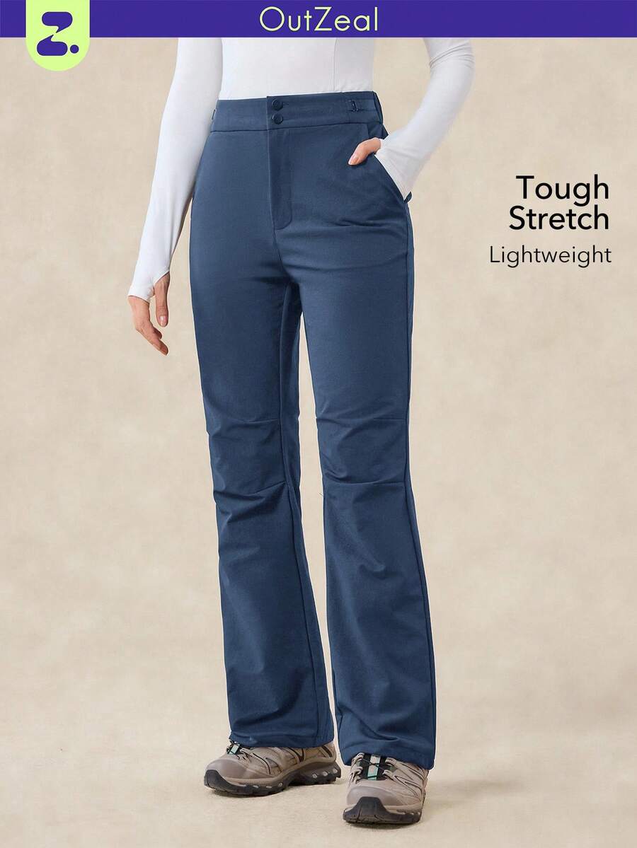 OutZeal 女式无 PFC 防水弹力尼龙可调节编织腰带喇叭裤户外徒步露营裤 - 藍色 - 查看 1