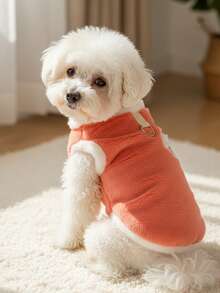 PETSIN 1 Piece Of Orange Embroidered Lamb Imitation Rabbit Fur Pet Vest With Traction Buckle For Autumn And Winter, Thick And Warm Pet Plush Clothes - Orange - View 3