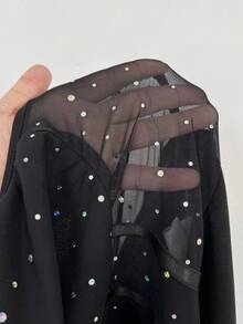 NU&NOW 大码女士性感派对连衣裙，闪亮亮片网纱透视吊带紧身迷你连衣裙，春夏款 - 黑色 - 查看 8