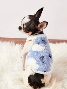 PETSIN 1件云朵星星卡通可爱图案印花宠物背心蓝白秋冬加厚法兰绒保暖宠物服装 - 彩色 - 查看 2