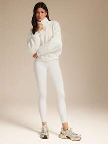 GLOWMODE Cloud Fleece Fuzzy Feels Cozy Warm Lightweight Stand Collar Ribbed Cuffs Hem Hip-Length Relaxed-Fit Fleece Bomber Jacket Autumn Winter Outdoor Daily Casual - White - View 7