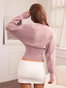 Hanevo Casual Round Neck Drawstring Waist Slim Fit Solid Color Knit Sweater, Versatile For Autumn/Winter - Dusty Pink - View 2
