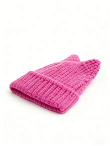 ROMWE Grunge Punk 1 件紫红色针织猫耳帽，Y2K 风格纯色保暖宽松帽，百搭时尚帽，适合日常佩戴 - 彩色 - 查看 2