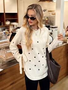 SHEIN Frenchy 女士心形圖案休閒條紋衫 - 彩色 - 查看 3