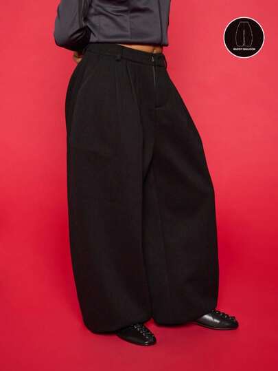 COUREZ 厚手のテクスチャ生地のローライズ バギー バルーンテーラードパンツ/Y2Kスタイル 秋冬ストリートウェア かわいい 秋冬ホリデー 年末年始 レディース 冬服 エレガントなニューイヤーコーデ