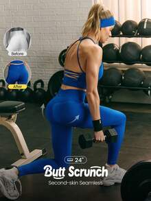 GLOWMODE Quần legging 24 inch ôm sát, không đường may, thấm hút mồ hôi, định hình vòng ba, kiểm soát bụng, thích hợp cho tập luyện cường độ trung bình, chạy bộ, hoạt động ngoài trời và hàng ngày, mùa xuân hè. - Blue Power - Xem 1
