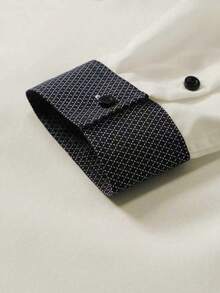 Manfinity Mode 男士休闲格子拼接长袖通勤衬衫 - 米色 - 查看 4