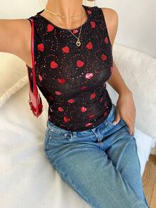 Siren Gaze 女士情人节时尚亮片爱心背心，夏季春季春假生日外出上衣，优雅女士上衣，闪亮上衣，黑色上衣，休闲可爱上衣，可爱玫瑰上衣，爱心上衣 - 黑色 - 查看 4