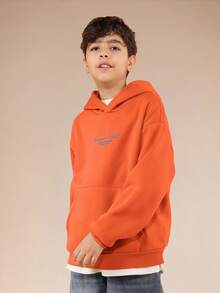 Áo hoodie SUMWON dành cho bé trai, có chữ viết tay, túi giữa và logo thêu, thích hợp mặc thường ngày hoặc đi nghỉ mát. - trái cam - Xem 6