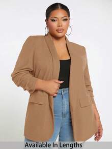 SHEIN Tall CURVE Plus Size Casual/Office Solid Color Blazer In Fall/Winter - Camel - View 1