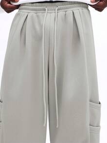 SUMWON Wide Leg Pleated Embroidered Casual Sweatpants With Side Pockets Relaxed Fit Drawstring Joggers For Men Daily Wear Comfort Loungewear Plain - Light Grey - View 6