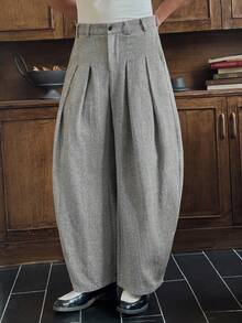 SWAVVY Men's Solid Color Pleated Casual Tapered Leg Pants Pleated Pants Balloon Pants Oversized Pants - Grey - View 1