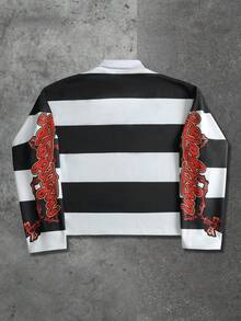 ROMWE MEN Street Life 男士复古圣母玛利亚条纹英文图案街头风套头衫 - 黑色 - 查看 5