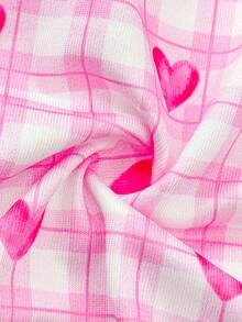 Women's Lace Patchwork Plaid & Heart Print Bow Decor Panties - Pink - View 6
