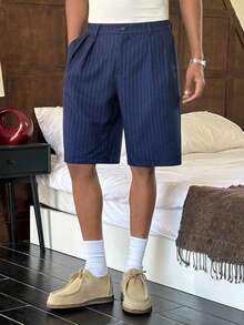 SWAVVY Herren Plissee Design gestreifte weite Loose Fit Shorts