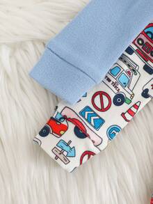 Cozy Pixies Bộ đồ ngủ 4 món ôm sát cho bé trai/bé gái sơ sinh, áo len cổ tròn dài tay mềm mại họa tiết ô tô hoạt hình và quần dài cạp chun - Nhiều màu - Xem 5