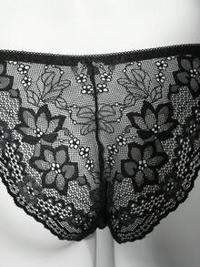 SHEIN Elacene 1件装女士蕾丝水钻性感薄款三角内裤，黑色三角裤 - 黑色 - 查看 8