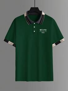 Calvornis 男士串珠刺绣罗纹领短袖休闲Polo衫 - 墨綠色 - 查看 3