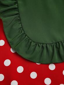 Sweetra Plus Size Cute Polka Dot Print Contrast Color Apron Dress - Red - View 5