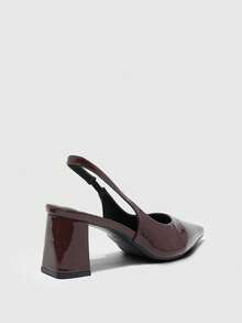 CUCCOO BIZCHIC Women's Pointed Toe Chunky High Heel Burgundy Backstrap All-Match Minimalist Versatile Commute Work Pumps - Burgundy - View 9