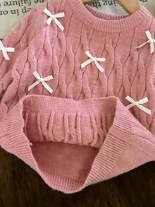 LMoss Kids LMoss Young Girl Young Girl Casual Sweater With Bow Decoration - Dusty Pink - View 7