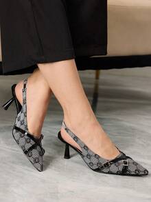 Sleekvia Women's Pointed Toe Buckle Design Fashionable High Heels, Versatile For Daily Wear - Black - View 1