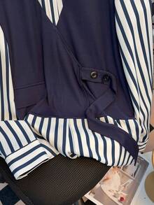 Franclia Damskjorta med rutmönster och lapptäcke, 2-i-1-långärmad - Marinblå - Visa 3