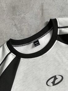 AXEPEAK Casual Loose Fit Color Block Crew Neck Sweatshirt Set - Grey - View 6