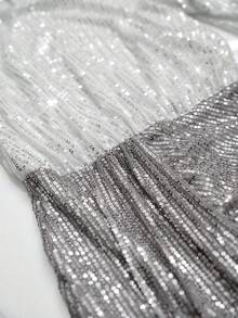 Selianne Sequin Embellished Elegant Dress, Sophisticated Party Gown - Silver - View 7
