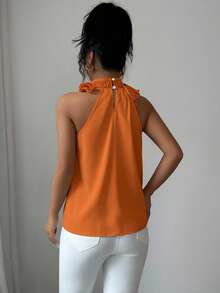 EMERY ROSE Blusa sin mangas con volantes para mujer, intelectual y elegante - Naranja - Ver 2