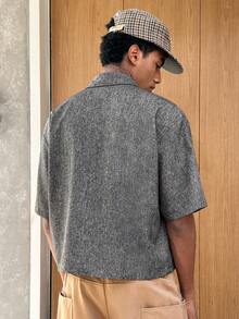 SWAVVY 男士时尚休闲纽扣衬衫，带罗马肖像印花 - 深灰色 - 查看 2