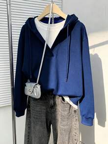 Resyla 1pc Women's Fashionable Casual Embroidered Sweatshirt With 2 In 1 Design - Multicolor - View 5