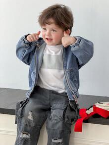 DAZY 幼儿男童休闲宽松连帽水洗牛仔外套 - 藍色 - 查看 3