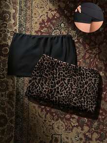 Attitoon 2 件简约性感百搭双色豹纹复古图案超短裙，适合夏季搭配、街头风格、郊游、约会、派对、别致、Y2K - 彩色 - 查看 1