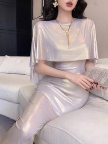 DAZY Women's Pearlescent Minimalist Casual Long Dress - Gold - View 1