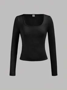 Girlism 4 piezas Camisetas de manga larga de cuello redondo de punto ajustado de un solo color para niñas preadolescentes, versátiles camisetas interiores para otoño/invierno - Caqui - Ver 6