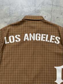 AXEPEAK 男士宽松字母格子印花短袖梭织衬衫 - 棕色 - 查看 4