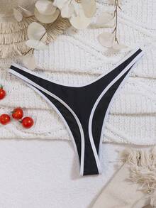 Swim Basics Women's Summer Beach Trim Sexy Bikini Bottom - Black and White - View 5