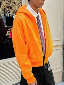 SWAVVY Áo hoodie dài tay thêu họa tiết Anh dáng rộng thoải mái cho nam - trái cam - Xem 4