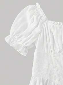 SHEIN MOD Solid Frill Trim Ruched Bust Ruffle Hem White Cap Sleeves Double Hem Skort Romper - White - View 4